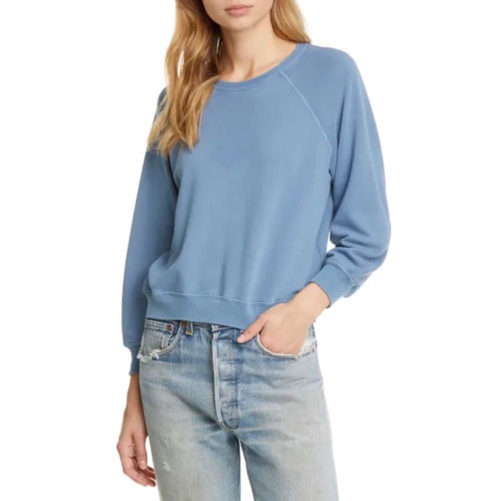 THE GREAT Shrunken Sweatshirt In Vintage Blue NWT SZ 0 made in USA 100% cotton